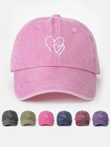 1pc Women's Embroidered Heart Washed Baseball Cap, Adjustable Outdoor Sun Protection Casual Hat Suitable For Spring, Autumn, Travel, Beach, Vacation. Y2K Style Unisex Sun Hat - Baseball Cap - View 16