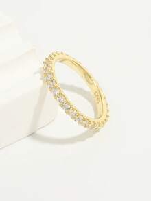 1 chiếc nhẫn tròn đầy bằng bạc 925 sáng bóng thanh lịch sang trọng cổ điển đính đá Cubic Zirconia, quà tặng thời trang cho phụ nữ khi hẹn hò, tiệc tùng, tiệc chiêu đãi, tôn lên nét quyến rũ - Vàng - Xem 10