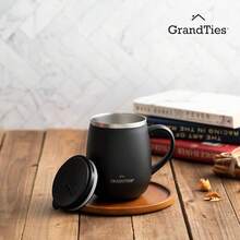 GRANDTIES - Taza de café aislante con asa, tapa deslizante para evitar salpicaduras, termo con forma de copa de vino de 16 oz con doble pared al vacío de acero inoxidable - Negro - - Ver 7