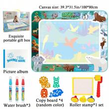Tecforood Pizarra de dibujo mágica de acuarela - Dinosaurio, animal, tema reutilizable, suministros de arte lavables, paño absorbente y bolígrafo mágico de agua, juguete interactivo padres-hijos, regalo de cumpleaños creativo, ilustración de dinosaurio, material antiadherente, juguete interactivo