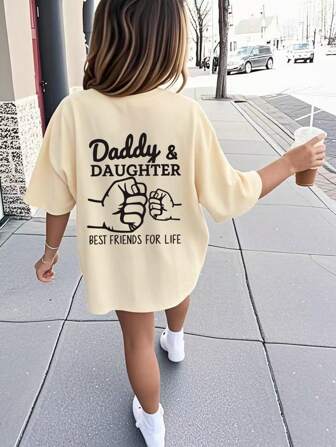 Tween-Mädchen Lustiges T-Shirt mit Buchstaben-Aufdruck, Rundhalsausschnitt, kurzärmelig, Sommer
