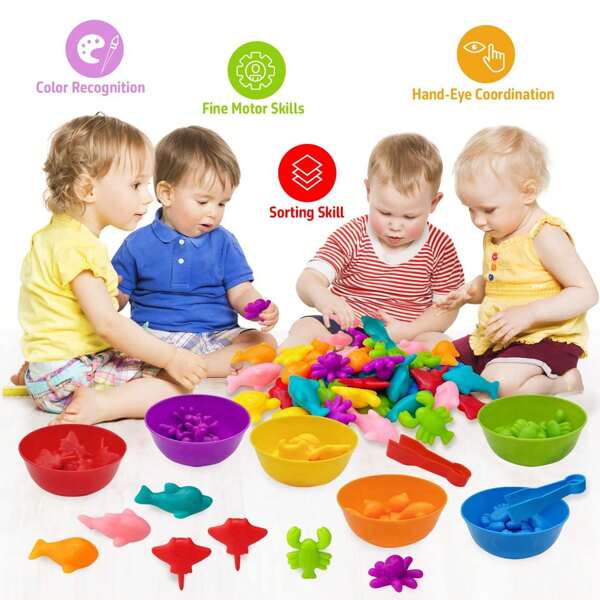 2025 New Arrivals - Must-Have, Soft Rubber Dinosaur Models, Montessori Early Education Counting Toys, Comes With Toy Bowl & Tong Clip, Parent-Child Interactive Educational Toy, Birthday/Holiday Gift
