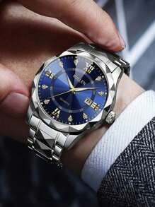 Reloj de cuarzo de marca de lujo para hombre, de acero inoxidable dorado, con fecha, visualización del día de la semana, acentos de diamantes y esfera luminosa