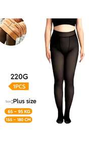 Women's 220G Thermal Tights With Fur Lined Elastic Slim Leggings P To Plus - 黑色 - 查看 8
