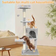 SEBRUANC Tiragraffi per gatti da 112 cm, multistrato, struttura stabile e comodo trespolo con giocattoli per gatti, cuccia per gatti da interno, per la cura degli artigli, tempo libero e intrattenimento