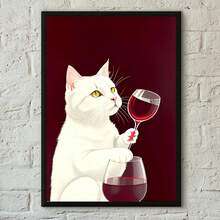 1 件有趣的黑白猫红酒海报印刷家居客厅卧室入口酒吧咖啡厅艺术画装饰可选框架 - 彩色 - 查看 85