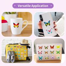 50 piezas Pegatinas de mariposas de colores, pegatinas decorativas resistentes al agua de PP adecuadas para botellas de agua, monopatines, portátiles, diarios, equipaje