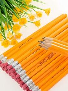 12/24pcs HB Wooden Pencils With Eraser Tops, Stationary And Study Supplies School Supplies,Back To School