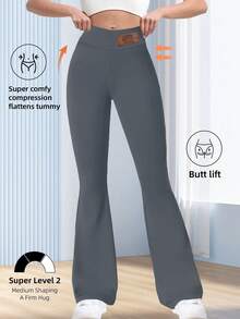 1 chiếc quần dài nữ chất lượng cao, cạp cao, ôm sát, kiểu dáng tối giản, quần legging ống rộng ôm bụng, quần yoga ống rộng màu trơn, quần thể thao co giãn thoải mái với cạp chun và nhãn chữ, giúp nâng hông và thon gọn eo, thích hợp mặc mùa xuân. - Xám - Xem 2