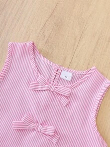 Girls Sleeveless Striped Ruffled Bow Tank Top + Striped Shorts 2Pcs Set, Summer