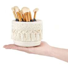 Makeup Brush Storage Box, Mini Storage Basket, Bohemian Style Decorative Basket For Pencil Case, Khaki And White