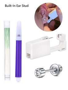 3pcs/Set 316L Stainless Steel Disposable Sterile Ear Piercing Kit With Marker Pen And Cleaning Thread, Body Jewelry Piercing Tool - White - View 4