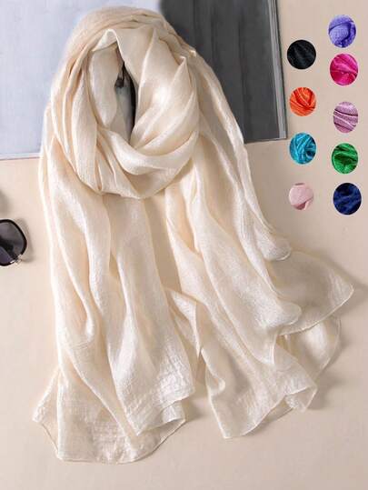 1條簡約素色亞麻圍巾，新品上市，冬季保暖，夏季防曬，沙灘浴巾，適用於女性的萬用披肩/圍巾，頭巾，理想的裝扮配件