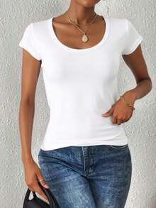 Paquete set 2 playeras dama mujer basica manga corta cuello redondo algodon 100% ajustada comoda ligera fresca - Rojo y blanco - Ver 2