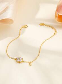 1 pieza Brazalete minimalista de moda de flor de trébol hueco de plata esterlina S925 con circonita, para uso diario, regalo ideal para mujeres, joyería para el Día de San Valentín y días festivos