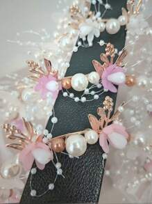 1pc Children's Flower Wreath Headwear Princess Faux Pearl Ribbon Girl Hair Accessory Birthday Party Wedding Performance Flower Girl Mori Style Super Fairy Accessory