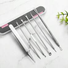 Kit de herramientas para eliminar puntos negros, set de 6 piezas para el tratamiento del acné, extractor de comedones para puntos negros, puntos blancos, imperfecciones, herramienta extractora de poros para la nariz y el rostro, de color plateado, para el cuidado de la piel, decoración del hogar, dormitorio y baño.