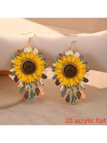 1 paire Boucles d'oreilles pendantes élégantes en acrylique motif tournesol pour femme, délicates boucles d'oreilles pendantes florales, légères et à la mode, double face, couleurs vives, style bohème, cadeau raffiné pour femme, festivals, été