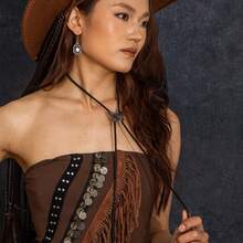 1pc Vintage Bolo Tie Necklace, European & American Style Bolo Cord Necklace, Butterfly Design Long Necklace - Gold - View 8