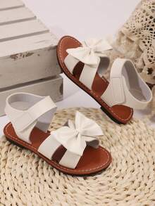 1 Pair Plus Size Fashion Versatile Girl Sandals With Pearl And Rhinestone Bowknot Decor, Cute Flat Shoes, Round Toe, Suitable For Daily Wear, Dance, Outdoor, Sequin Decor Closed Toe Princess Shoes, Spring And Autumn - White - View 7
