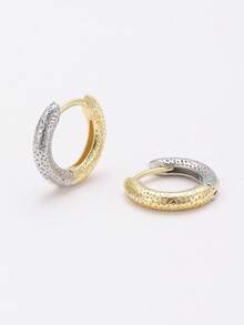 1pair European & American Fashion Personalized Simple Small Twill Texture Metallic Hoop Earrings With Two Tones Winter Gifts - Multicolor - View 6