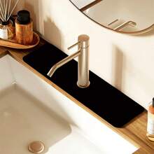 1pc Black Printed Absorbing Mat, Stone Print Quick Drying Mat, Bottom Drain Absorbing Drying Mat For Bathroom, Kitchen, Tap, Office, Commercial, Farm, Home Water Taps Decor Mat