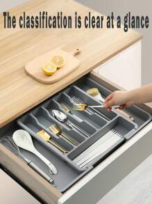 Bandeja para cubiertos expandible de 6-8 compartimentos para cajones, organizador de cubiertos de cocina con divisores ajustables, caja de almacenamiento de utensilios para cucharas, tenedores, cuchillos, apta para cocina, dormitorio, oficina