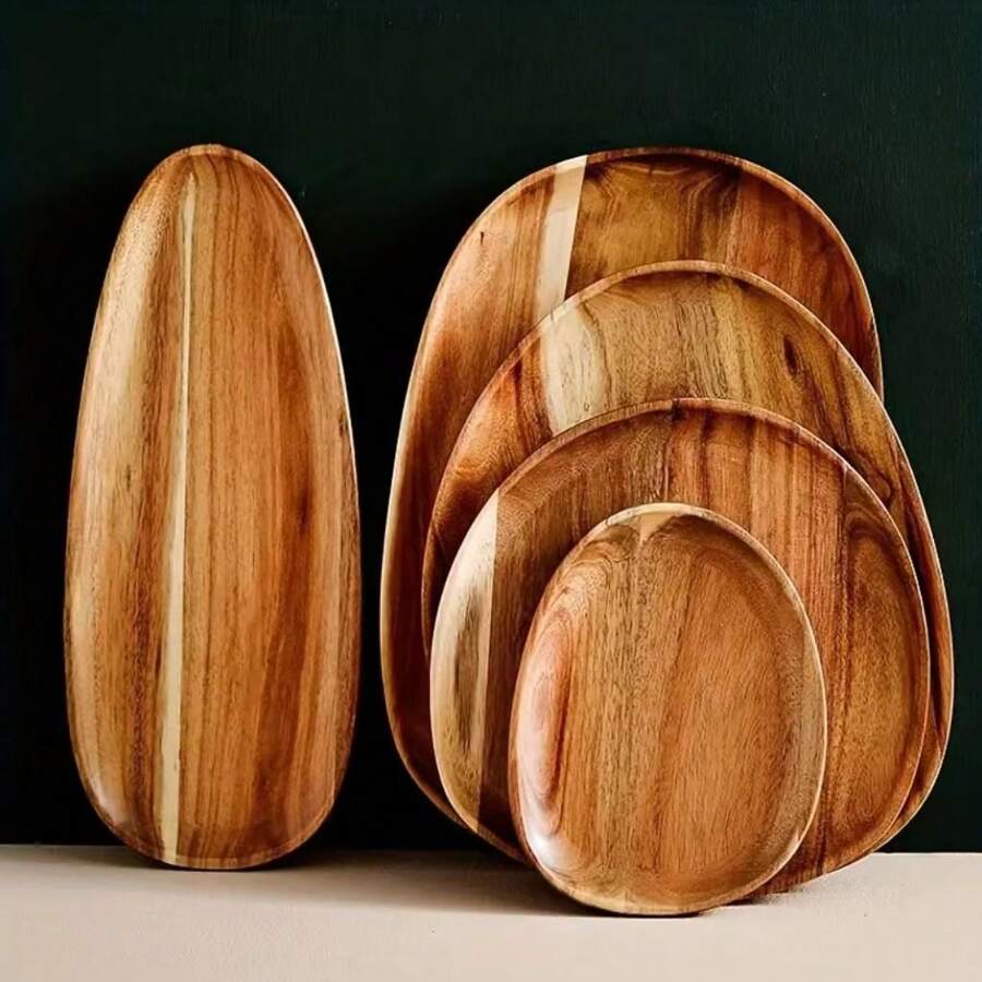 创意不对称木质托盘，户外露营便携式野餐盘，轻便蛋糕和小吃盘