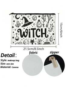 Bolsa de maquiagem mística de bruxa - Bolsa de cosméticos leve com zíper e estampa dupla-face com tema de bruxa, vibrações de bruxa, design de lua crescente e estrelas, bolsa de viagem ideal para artigos de higiene e porta-moedas, presente perfeito para ela em aniversários, Natal, Dia dos Namorados, estampa celestial | Estampa dupla-face, volta às aulas