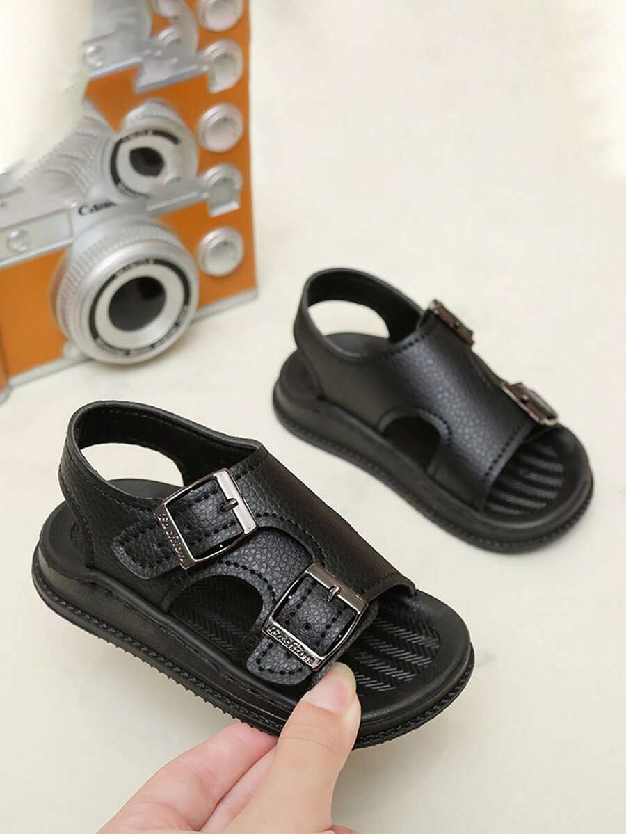 1 Pair Kids Hook And Loop Sandals, Soft Outdoor Beach Shoes For Summer - Black - View 1