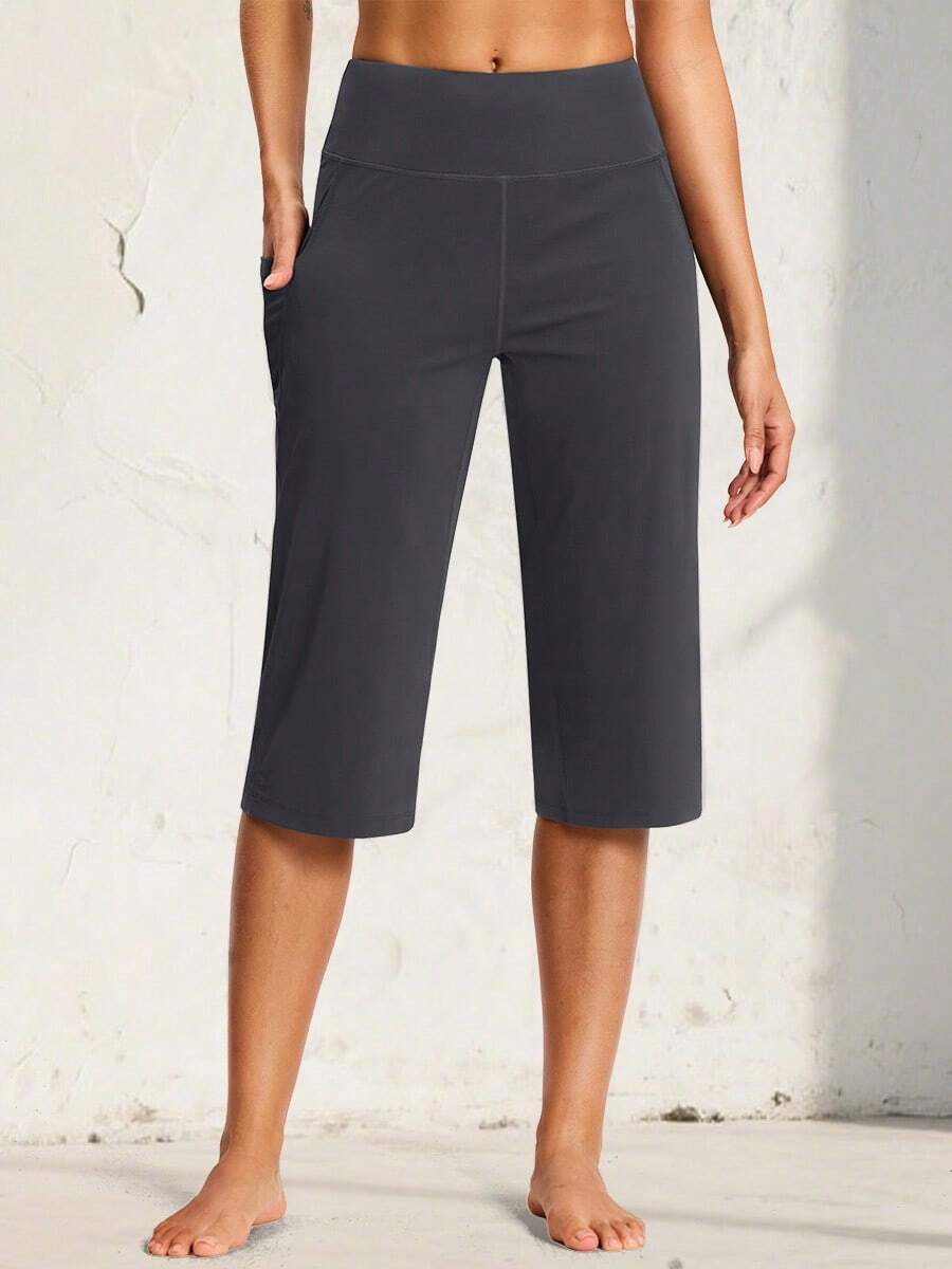 Women's Yoga Capri Pants Straight Leg High Waisted Stretchy Athletic Capris Pants With 3 Pockets For Workout Casual - Màu xám đen - Xem 1
