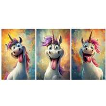 3PCS Fun Unicorn Face Wall Arts Decoration Posters, Suitable For Living Room, Bedroom Home Decoration Modern Painting Optional Frame