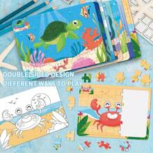 Qiwan 48Pcs Ocean Animals Underwater World Interlocking Puzzle, Shark, Sea Turtle, Octopus, Dolphin, Whale, Seahorse,White Coloring Board Double-Sided Educational Toys ,Birthday Party Gifts For Kids
