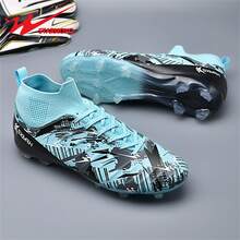 STARNOVO 男女时尚足球鞋，弹性鞋领，穿着更舒适，专业足球鞋，适合运动训练和比赛（注意：本商品为标准尺码，建议脚窄者选择小 1 码，脚宽者选择大 1 码） - 淺藍色 - 查看 4