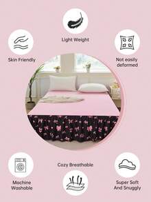 1pc Pink Butterfly Print Ruffled Bed Skirt, Classic Style, Soft & Fashionable, 100% Microfiber, 15-Inch Drop, Machine Washable, Suitable For Home Bedding And Dorm - Multicolor - View 6