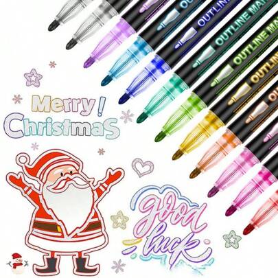 8pcs/12pcs/24pcs/36pcs/48pcs Dreamlike Glitter Outline Pens, 48 Metallic & Fluorescent Colors For DIY Journaling, Doodling, Christmas
