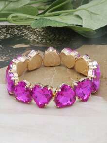 女士情人节经典心形彩色玻璃弹性手链，适合日常派对的时尚珠宝