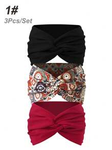3pcs Women's Extra Wide Criss-Cross Casual Boho Headband, Solid Color Versatile Hair Accessories Turban Headband Sweatband, Hairband