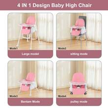 OYAJIA 4 In 1 Portable Baby High Chair,Convertible Highchair For Babies & Toddlers-Foldable Infant Booster Seat,Dining Chair,Toddler High Chair With 5-Point Harness,Removable Tray,Easy To Clean - BLUE / PINK