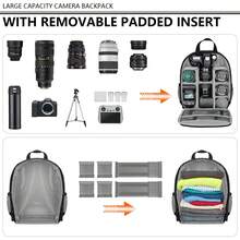 Camera Backpack Bag For DSLR/SLR – Photography Travel Backpack With Laptop Compartment, Padded Divider Insert, Lens Storage & Accessory Organizer – Fits Up To 13-Inch Laptop, Ideal For Outdoor Shoots, Hiking, Work & Commute - Gray - View 6