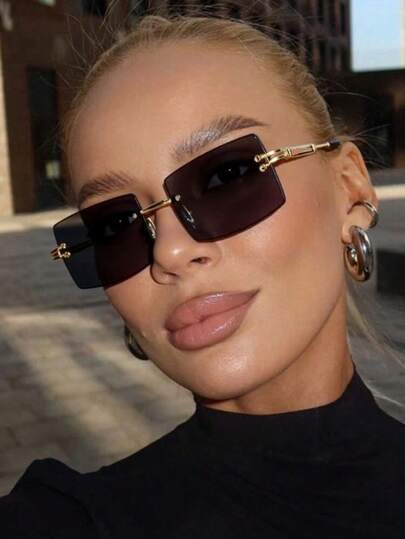 1 副男女款休闲经典矩形无框时尚眼镜，适合日常休闲、海滩度假、派对、节日拍摄道具，适合夏季海滩度假、户外、旅行