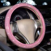 Women's Luxury Rhinestone Studded 15 Inch Car Steering Wheel Cover, All Season Fashion & Elegant, Non-Slip, Breathable, Wear-Resistant, Sparkling Rhinestone Design (Pink) - Pink - View 15