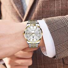 50M Waterproof Watch Real Brand POEDAGAR Classic Round Stainless Steel Men Watch Dual Date English Day Display Luminous Japan Imported Quartz Automatic Movement Built-In Long-Life Battery Luxury Gift Brothers Business Partners Fathers Men's Birthday Exam Back To School Essentials