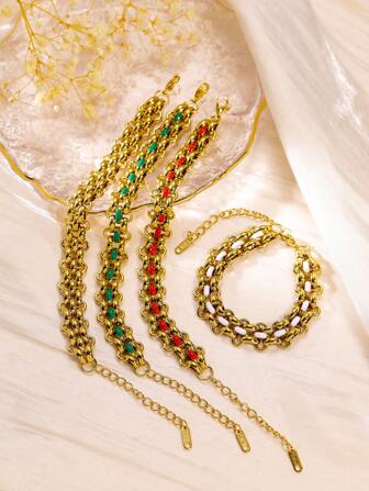 1 件小众夸张奢华手工编织金属手链，多色可选