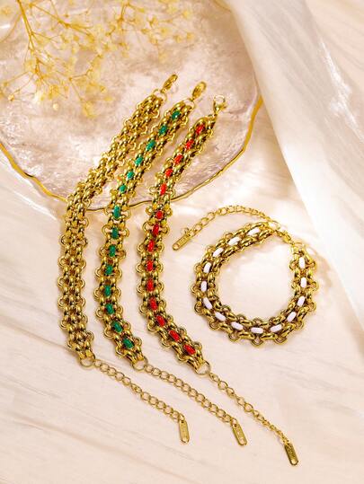 1pc Niche Exaggerated Luxurious Handmade Woven Metal Bracelet, Multi-Color Available