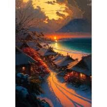 1 pieza Impresiones y carteles de arte de pared con opción de marco - Escenas naturales de viaje con vista al mar, pueblo costero, coches - Decoración de arte de lienzo para la sala de estar del hogar - Cuadros de pared - Regalos