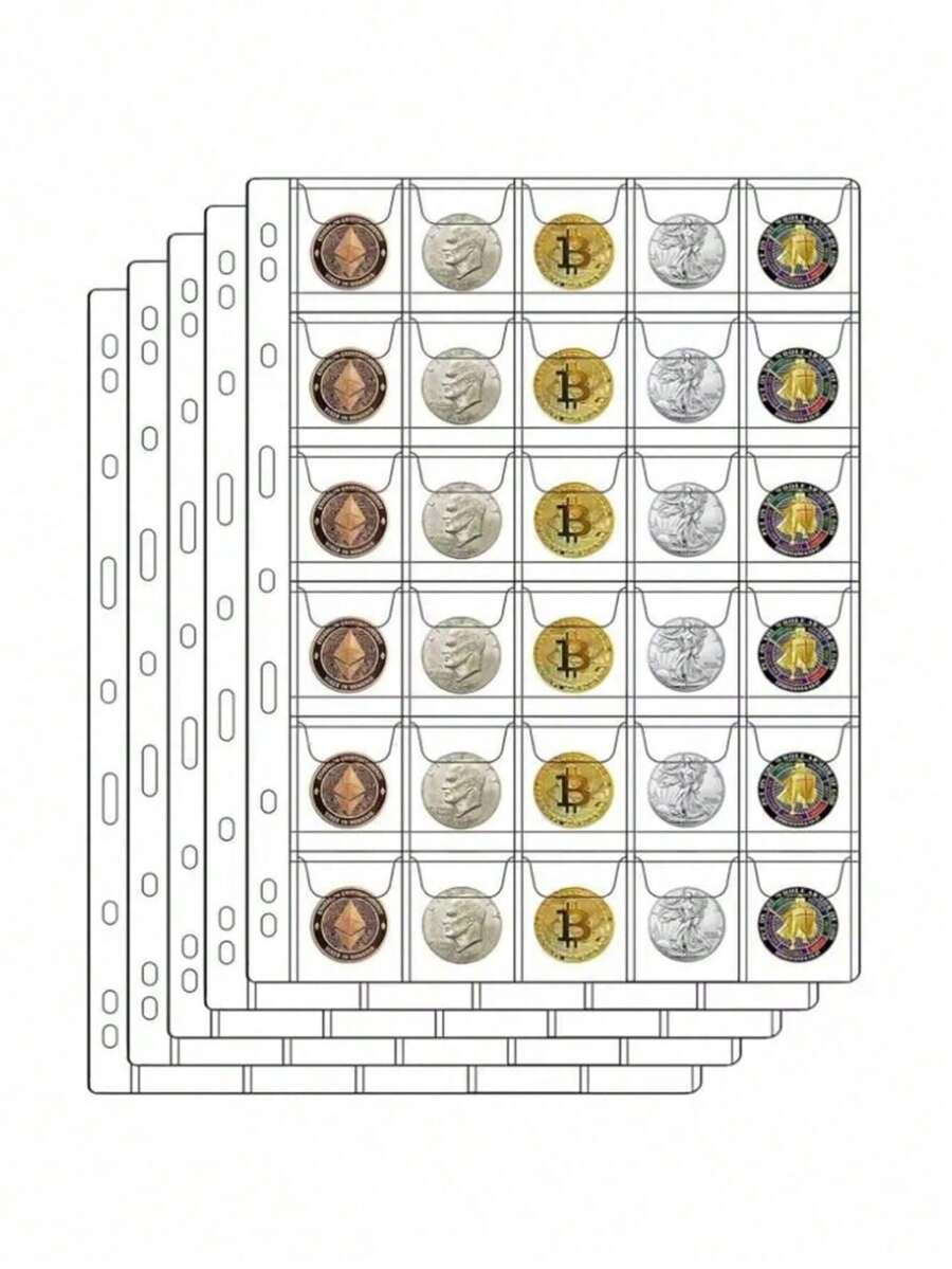10 Pcs High-Transparency Coin Loose-Leaf Sheets With 30 Compartments. These Are Available Inner Pages Suitable For Banknote And Coin Loose-Leaf Albums. They Are Single-Sided High-Transparency Coin Album Pages. - Multicolor - View 1
