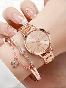 2 Pieces/Set Of Girls' Alloy Star Bracelets And Quartz Watches, Exquisite Gifts For Mothers/Children