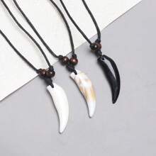 3pcs Adjustable Acrylic Faux Tooth Pendant Necklaces, Unisex Casual Vintage Fashion Accessory Suitable For Holiday, Travel, Leisure, Versatile Charm Necklace