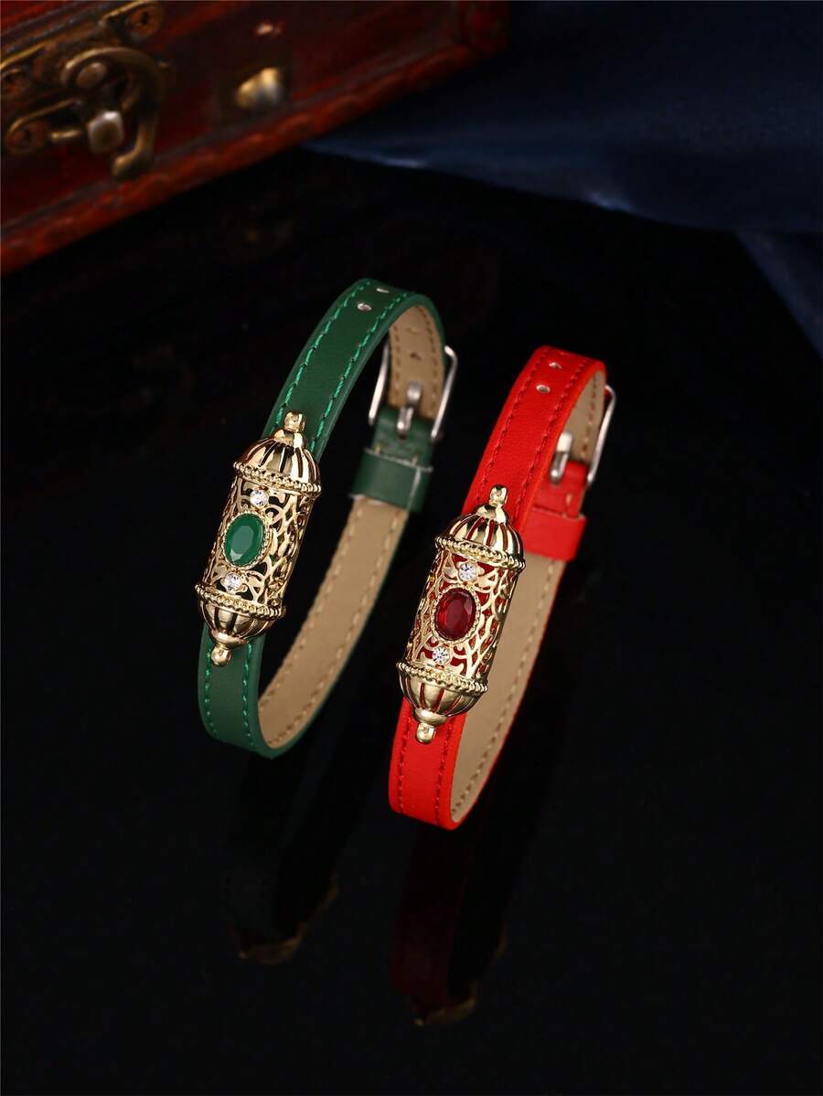 Morrocan Style Women's Metal Hollow Carved Accessory Faux Leather Bracelet Belt, Adjustable Size For Women, Party, Birthday, Anniversary Jewelry Gift - Multicolor - View 1